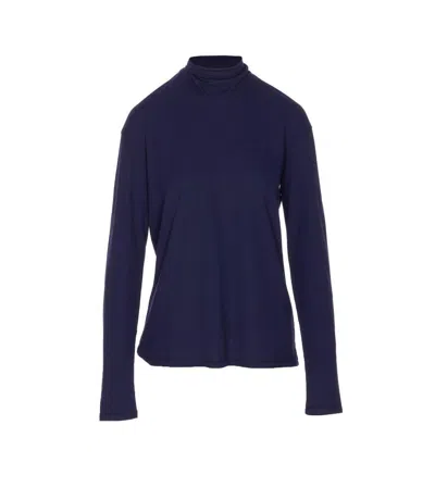 Lemaire Long-sleeve Scarf-detail Top In Blue