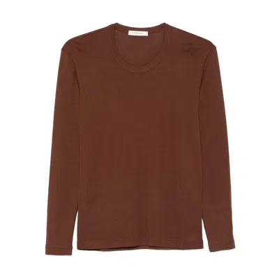 Lemaire Long Sleeve Round Neck Top Design In Brown