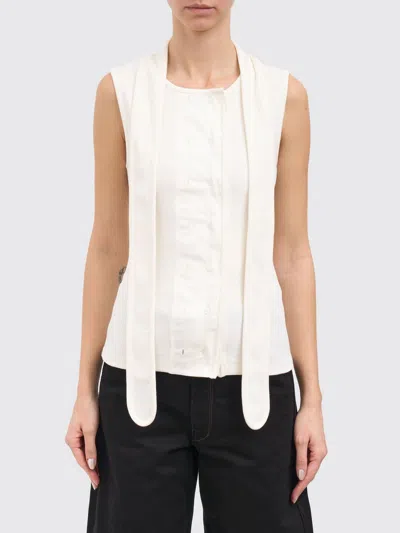 Lemaire Tie-neck Ribbed Stretch-cotton And Linen-blend Jersey Top In White