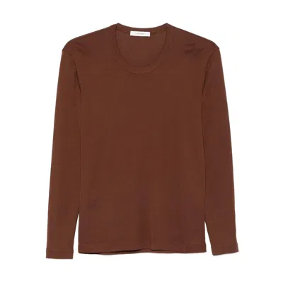 Lemaire Long Sleeve Round Neck Top Design In Brown