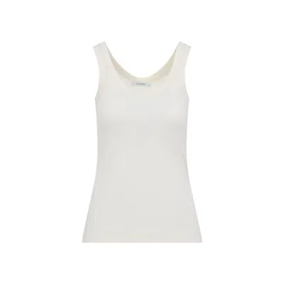 Lemaire Light Cream White Cotton Ribbed Tank Top In Silver