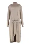 Lemaire Knit Midi Dress With Turtleneck And Belt In Gray