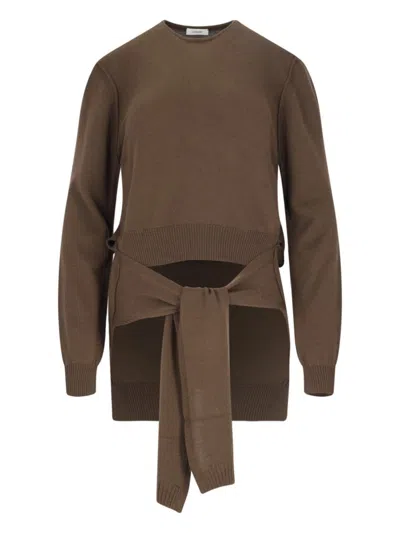 LEMAIRE TROMPE-L'AIL PANEL SWEATER IN BROWN