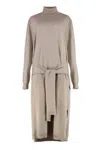 Lemaire Knit Midi Dress With Turtleneck And Belt In Gray