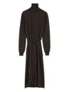Lemaire Trompe L'oeil Turtleneck Belted Midi Dress In Brown