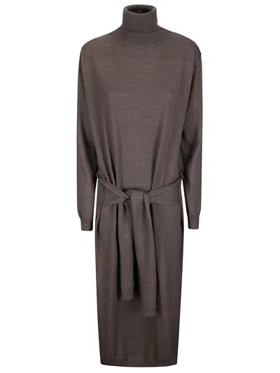 Lemaire Trompe L'oeil Dress With Optical Illusion Design In Brown