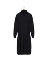 Lemaire Ankle-length Wool Blend Dress With Belted Waist In Black