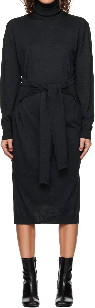 LEMAIRE TROMPE L'OEIL MIDI DRESS IN ANTHRACITE