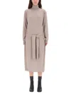 Lemaire Merino Blend Midi Dress With Turtleneck In Neutral