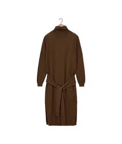 Lemaire Trompe L'oeil Turtleneck Belted Midi Dress In Brown
