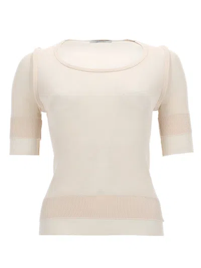 Lemaire Cream Viscose Silk Three-quarter Sleeve T-shirt In Multi