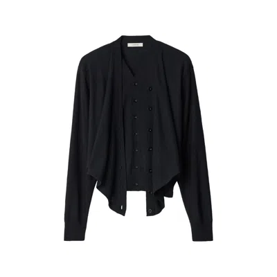 Lemaire Trompe-l'ail Cardigan In Merino Wool Blend In Black