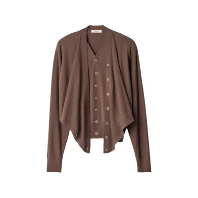 Lemaire Trompe-l'ail Cardigan In Merino Wool Blend In Brown