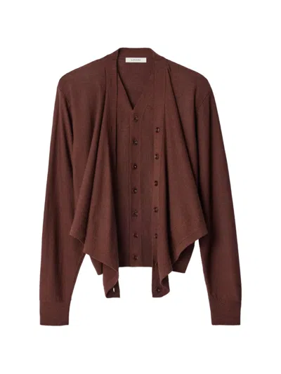 Lemaire Trompe-l'œil Cardigan In Merino Wool Blend In Brown