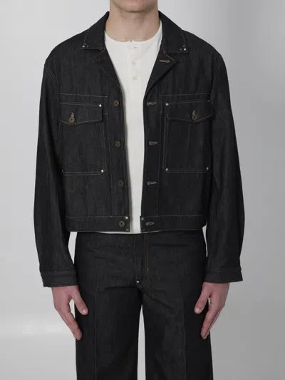 Lemaire Trucker Denim Jacket With Contrast Stitching In Multi