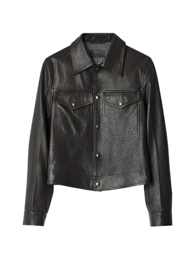 Lemaire Trucker Jacket In Glossy Leather In Black