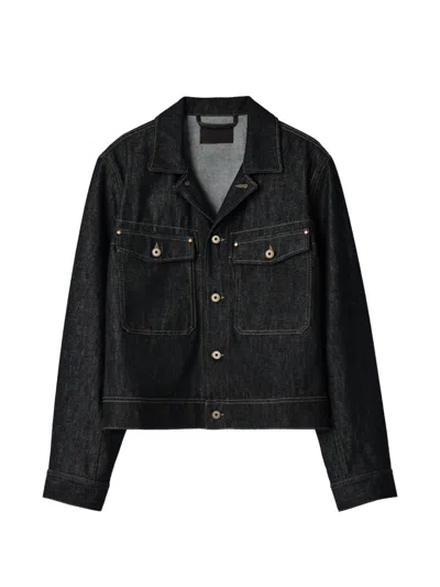 Lemaire Trucker Jacket With Studs Studded Heavy Denim Jacket In Black