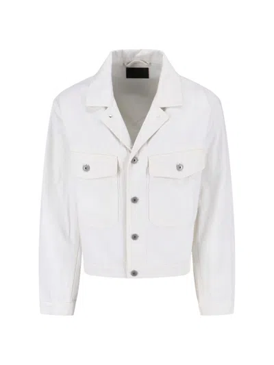 Lemaire Denim Trucker Jacket Long Sleeves Collar In White