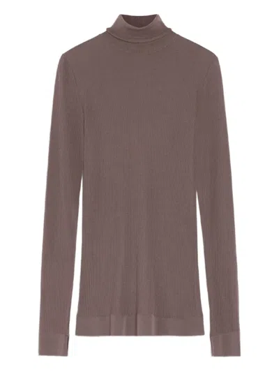 Lemaire Turtleneck Ribbed Top In Brown