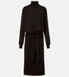 Lemaire Belted Wool-blend Turtleneck Midi Dress In Brown