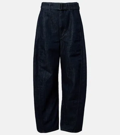 Lemaire Twisted Belted Barrel-leg Jeans In Blue
