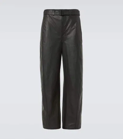 Lemaire Twisted Belted Leather Wide-leg Pants In Black