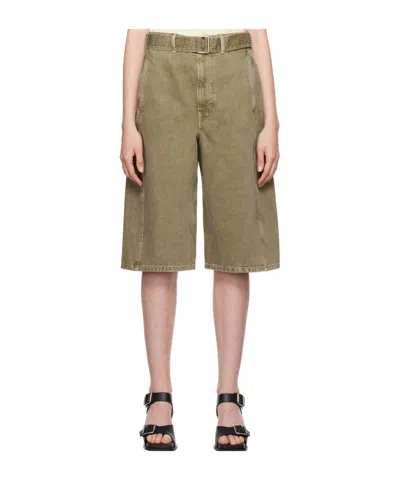 Lemaire Green Twisted Belted Denim Shorts In Gr629 Denim Olive