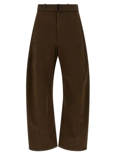 Lemaire High Waist Cotton Twill Curved Pants In Brown