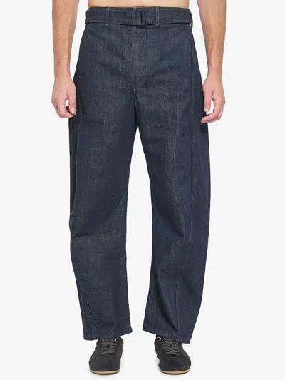 Lemaire Twisted Belted Pants In Denim In Blue