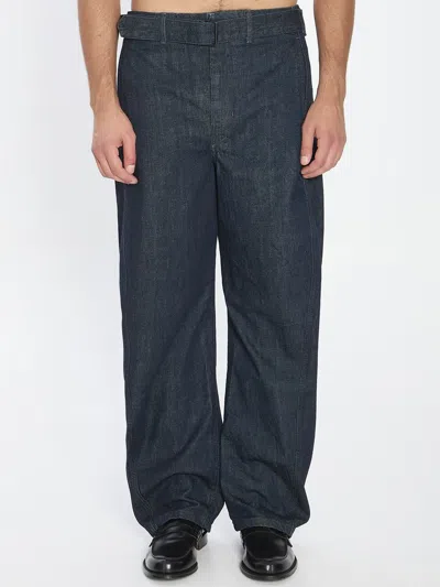 Lemaire Twisted Side Seam Denim Trousers In Blue