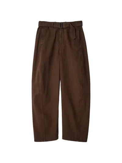 Lemaire Twisted Belted Pants In Dyed Heavy Broken Twill In Brown