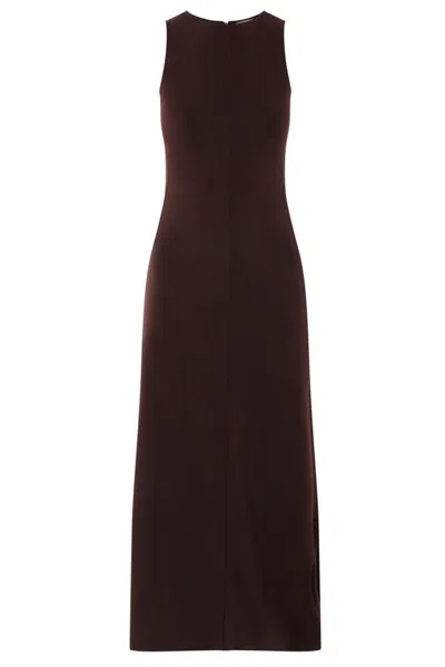 Lemaire Silk Viscose Interlock Twisted Hem Dress In Brown