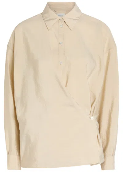 Lemaire Twisted Brushed Silk-blend Wrap Shirt In Neutral