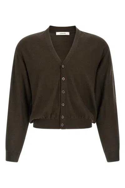 Lemaire Twisted V-neck Wool Cardigan In Brown
