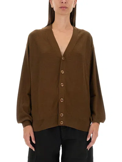 Lemaire Wool Blend Cardigan In Brown