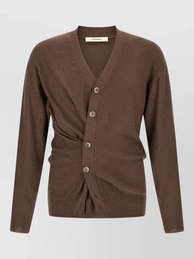 Lemaire Twisted Cardigan Long Sleeves Regular Fit V Neck In Brown