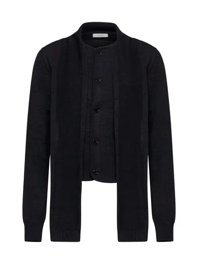 Lemaire Twisted Cardigan With Scarf In Gray