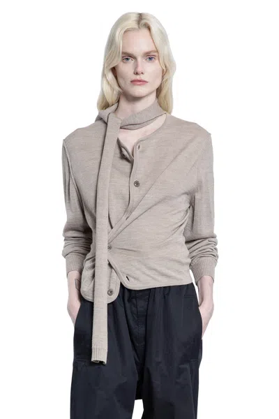 Lemaire Twisted Cardigan With Scarf In Beige