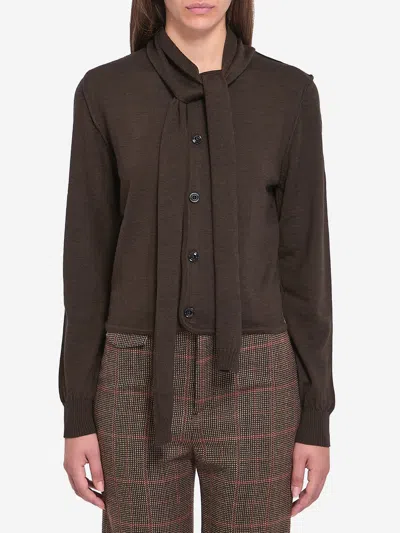 Lemaire Twisted Cardigan With Scarf In Brown