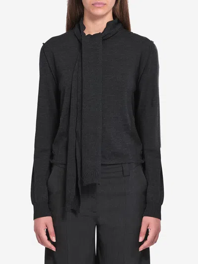 Lemaire Twisted Cardigan With Scarf In Gray