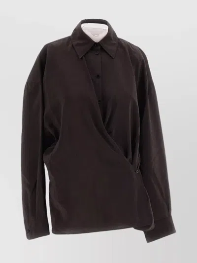 Lemaire Twisted Collar Shirt Cuffed Sleeves In Black
