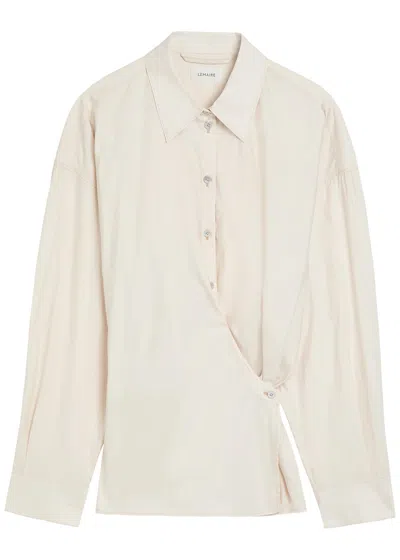 Lemaire Straight Collar Twisted Shirt In Washed Cotton Silk In Neutral