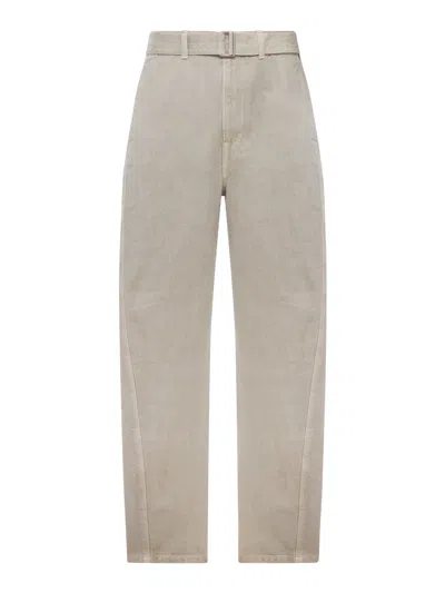 Lemaire Twisted Cotton Twill Trousers With Belt In Gray