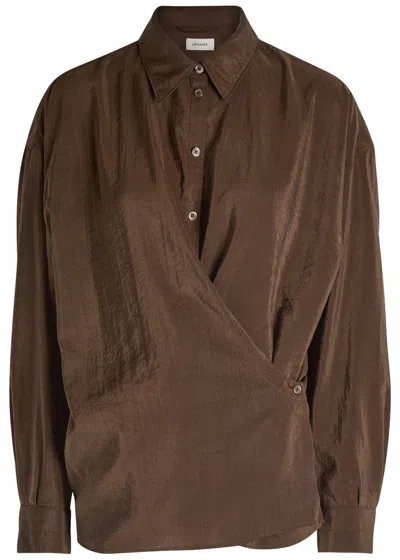 Lemaire Twisted Crinkled Silk-blend Shirt In Brown