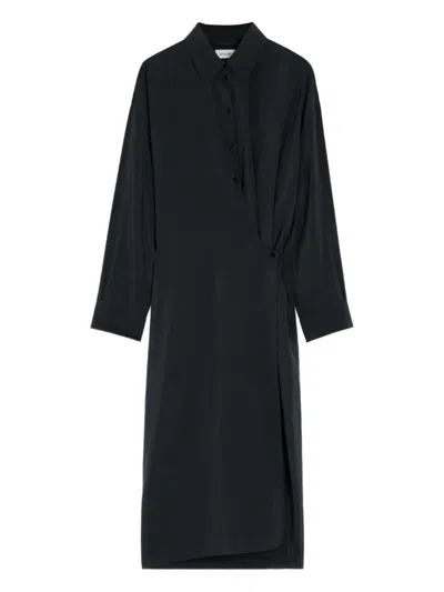 Lemaire Straight Collar Twisted Dress In Black