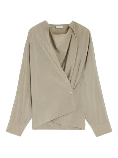 Lemaire Twisted Draped Blouse In Neutral