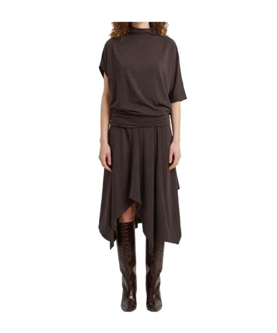 Lemaire Twisted Long Dress In Brown