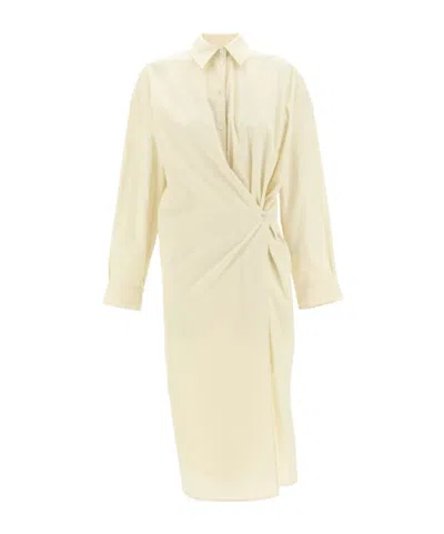 Lemaire Twisted Long-sleeve Shirt Dress In Nude