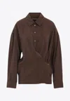 Lemaire Straight Collar Twisted Cotton Shirt In Brown