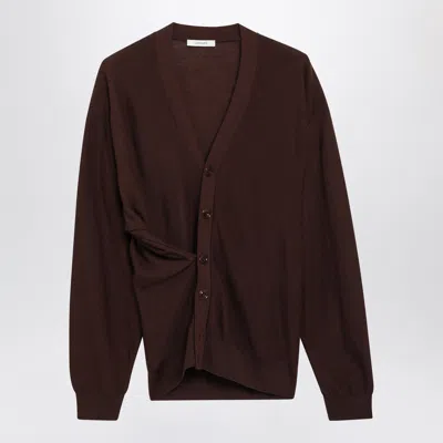 Lemaire Twisted Mahogany Merino Wool Cardigan In Brown
